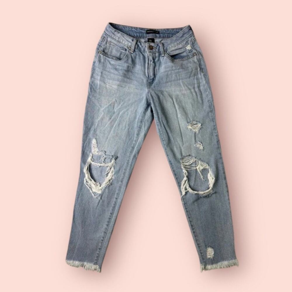 Sincerely Jules High Rise Straight Leg Jeans Raw Hem Distressed Size 26 size 3